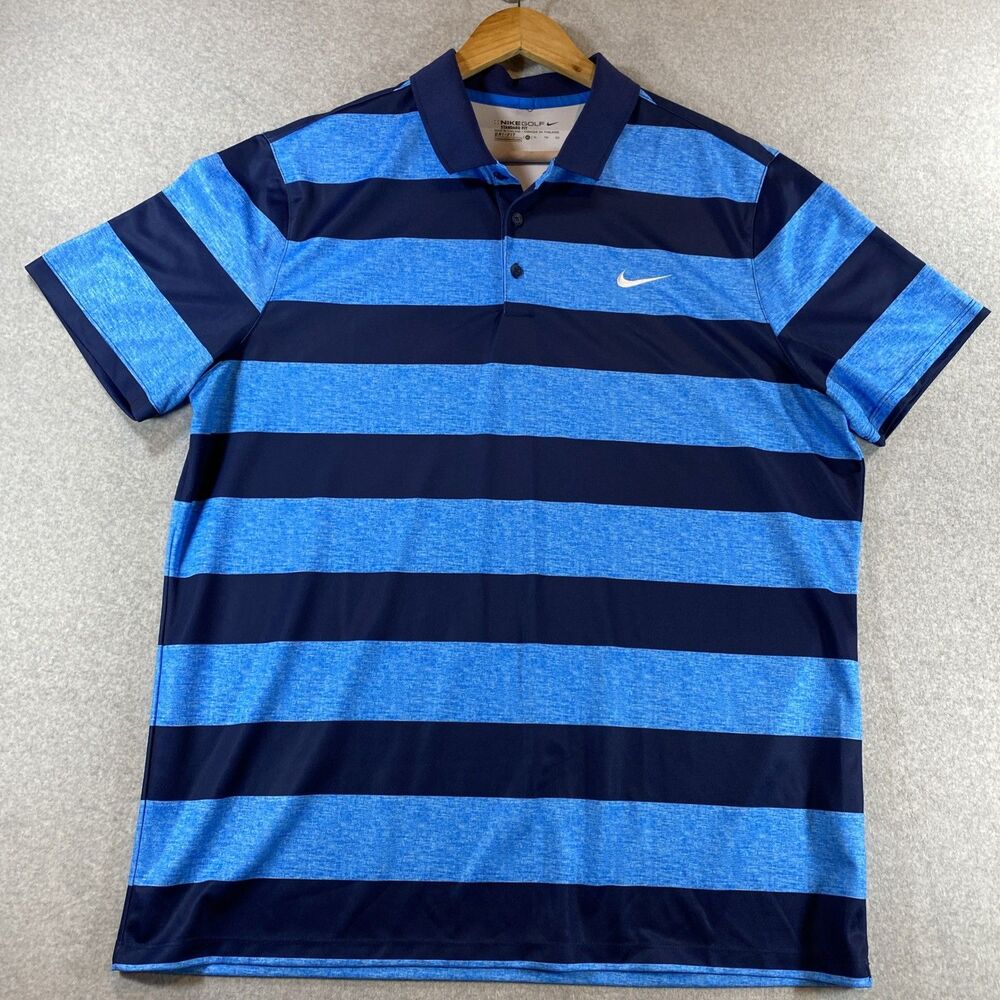Nike Golf Dri-FIT Men’s XL Blue Navy Striped Performance Polo Shirt Athleisure